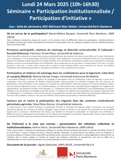 Participation institutionnalisée/participation d’initiative