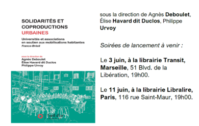 Lancement de l&rsquo;ouvrage : « Solidarités et coproductions urbaines », à Marseille (3 juin) et Paris (11 juin)