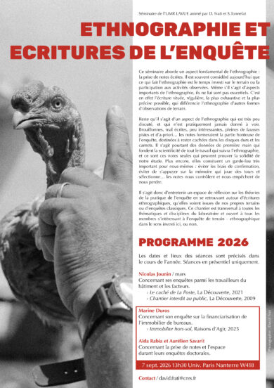 2e séance du chantier Ethnographie et Ecritures de l’Enquête